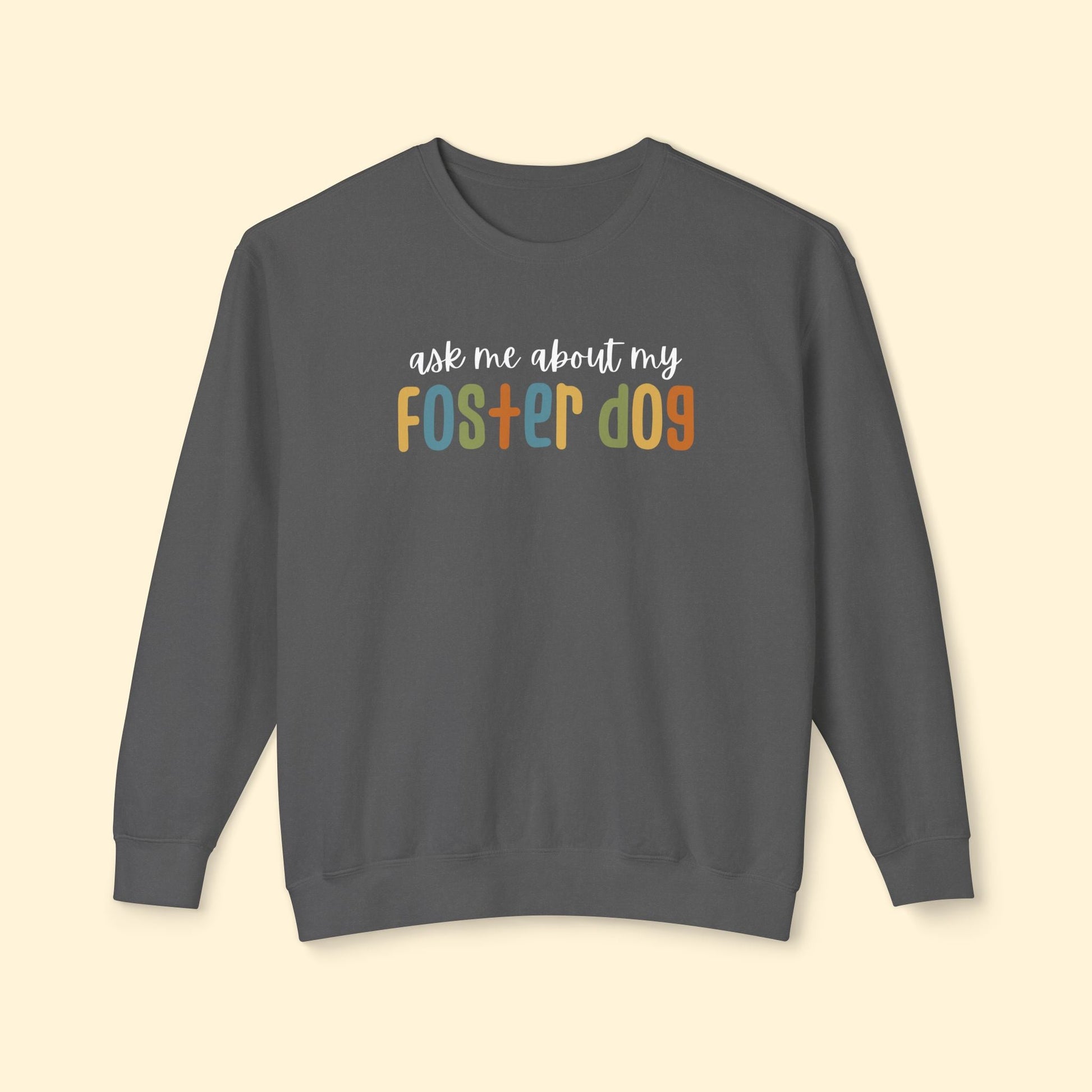 Ask Me About My Foster Dog | Retro Colors | Lightweight Comfort Colors Crewneck Sweatshirt - Detezi Designs - 26888625341137433978