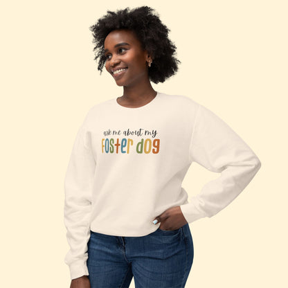 Ask Me About My Foster Dog | Retro Colors | Lightweight Comfort Colors Crewneck Sweatshirt - Detezi Designs - 36986291905112805467