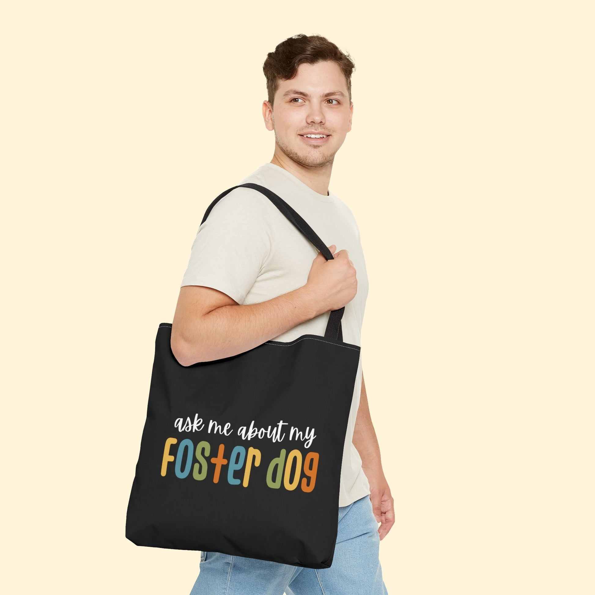 Ask Me About My Foster Dog - Retro Colors | Tote Bag - Detezi Designs - 31958754966329717156