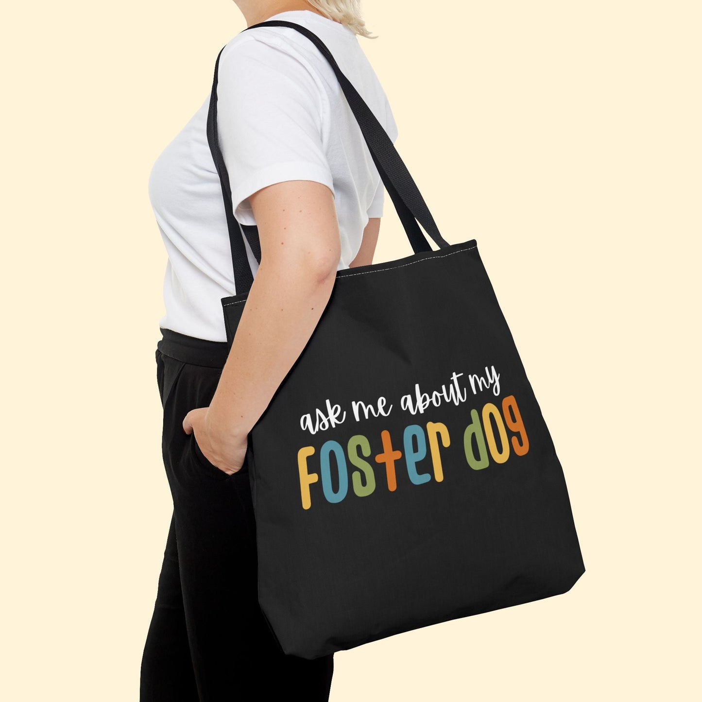 Ask Me About My Foster Dog - Retro Colors | Tote Bag - Detezi Designs - 31958754966329717156