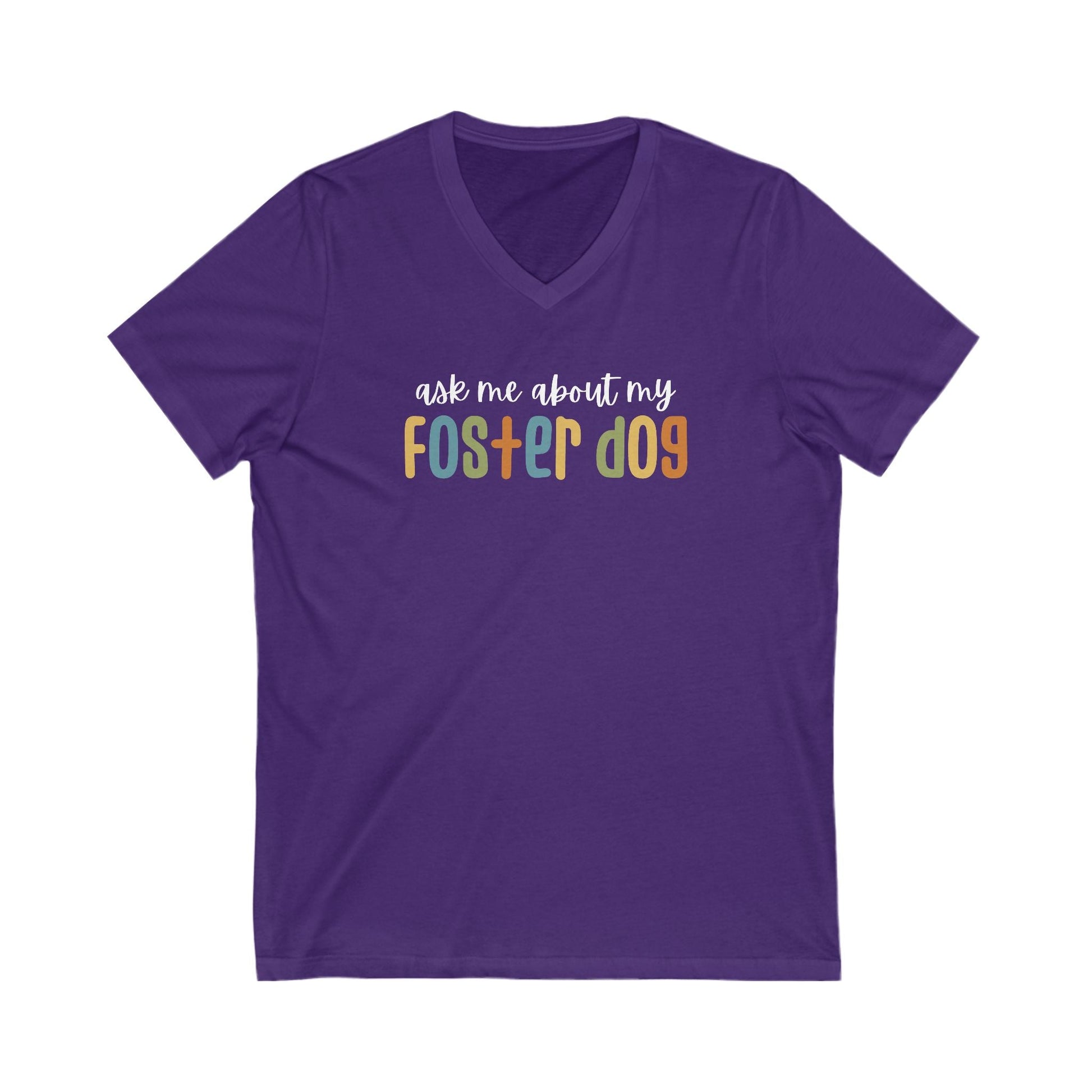 Ask Me About My Foster Dog - Retro Colors | Unisex V - Neck Tee - Detezi Designs - 24730824786702926959