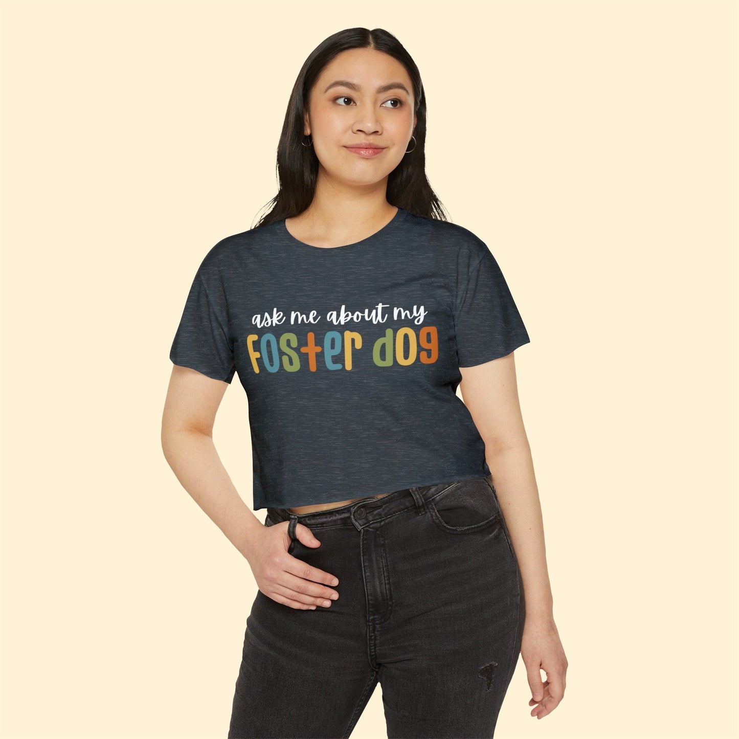 Ask Me About My Foster Dog | Retro Colors | Women's Festival Crop Top - Detezi Designs-16236744920289743851