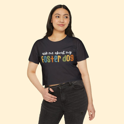 Ask Me About My Foster Dog | Retro Colors | Women's Festival Crop Top - Detezi Designs-16236744920289743851