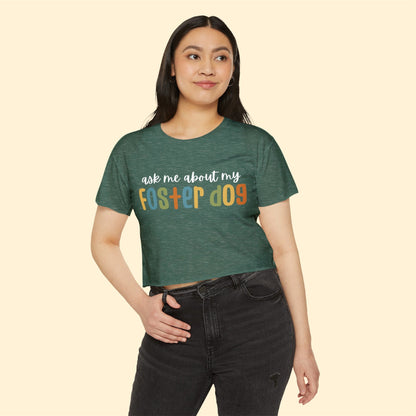 Ask Me About My Foster Dog | Retro Colors | Women's Festival Crop Top - Detezi Designs-16236744920289743851