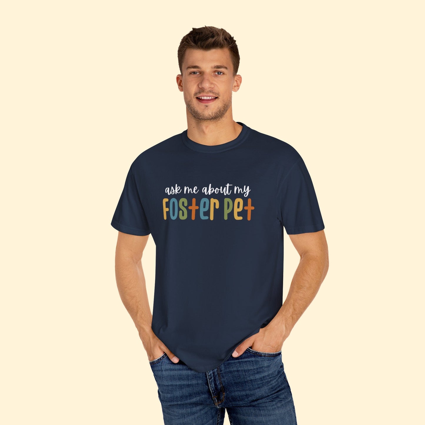 Ask Me About My Foster Pet | Retro Colors | Comfort Colors Unisex T - shirt - Detezi Designs - 24197403323341478571