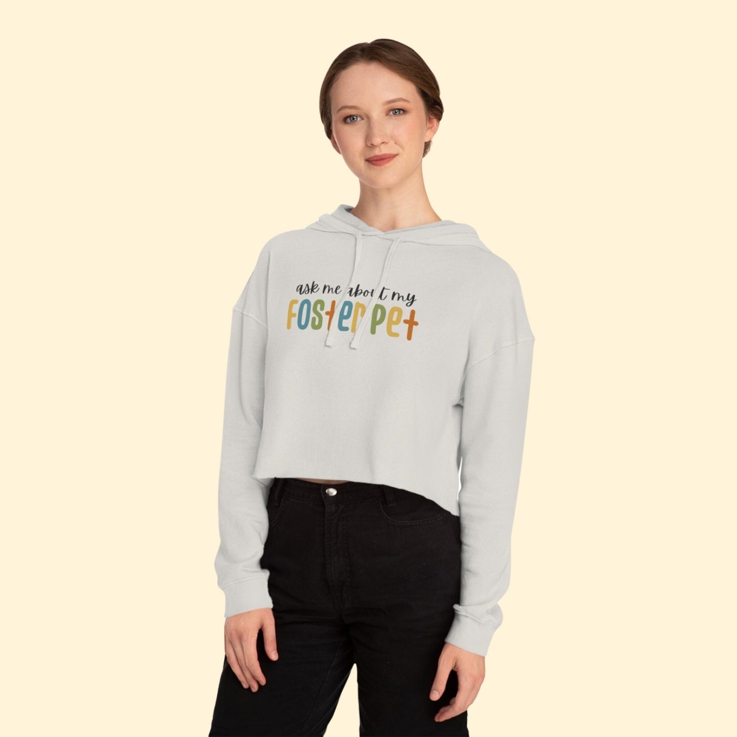 Ask Me About My Foster Pet | Retro Colors | Cropped Hooded Sweatshirt - Detezi Designs - 17936729649494272622