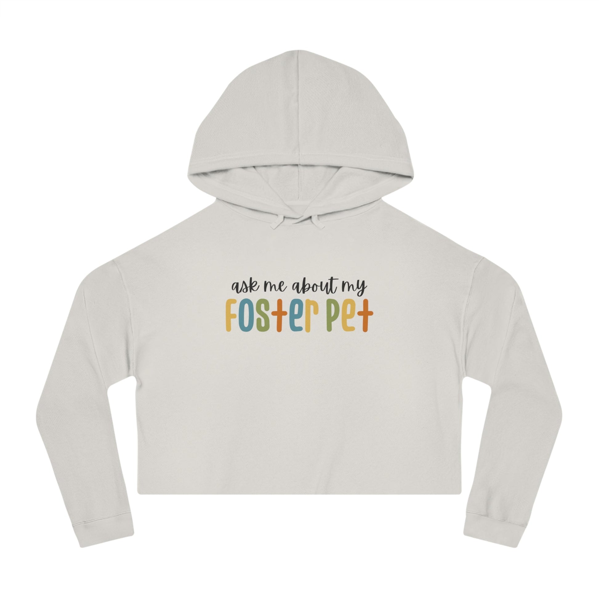 Ask Me About My Foster Pet | Retro Colors | Cropped Hooded Sweatshirt - Detezi Designs - 20878996500554543375