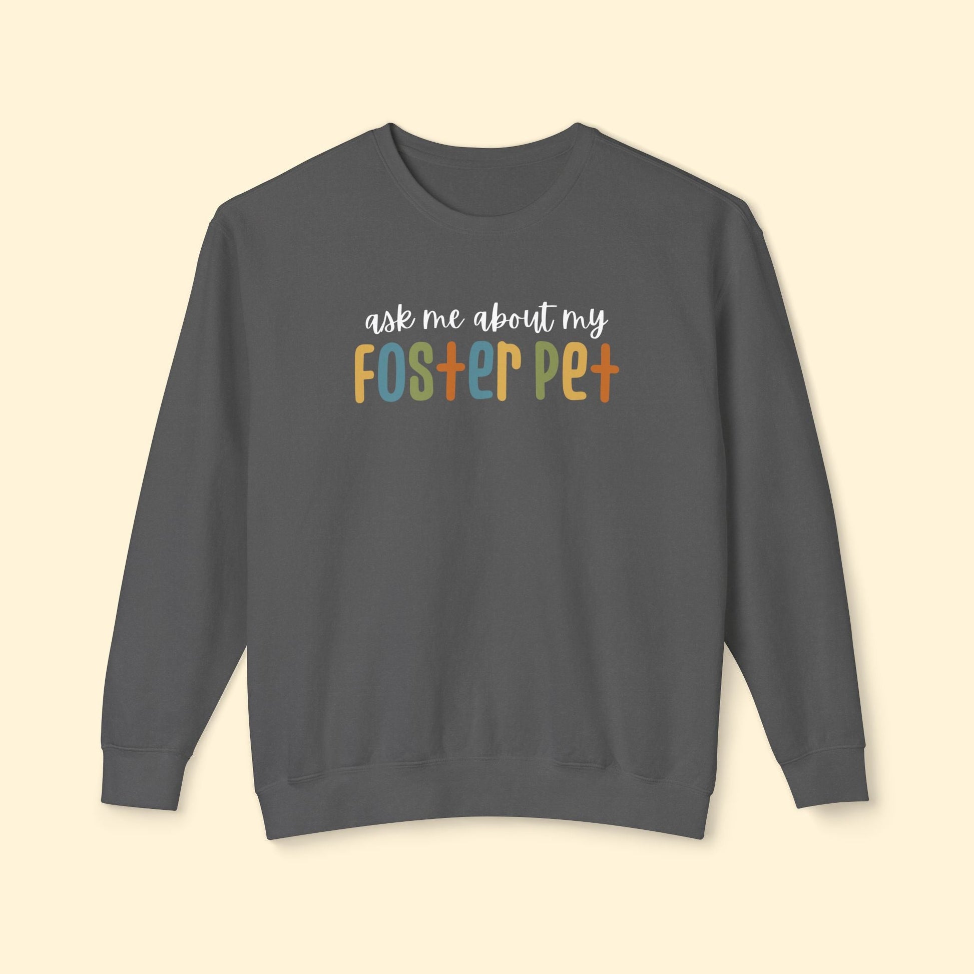 Ask Me About My Foster Pet | Retro Colors | Lightweight Comfort Colors Crewneck Sweatshirt - Detezi Designs - 32945146998632927253