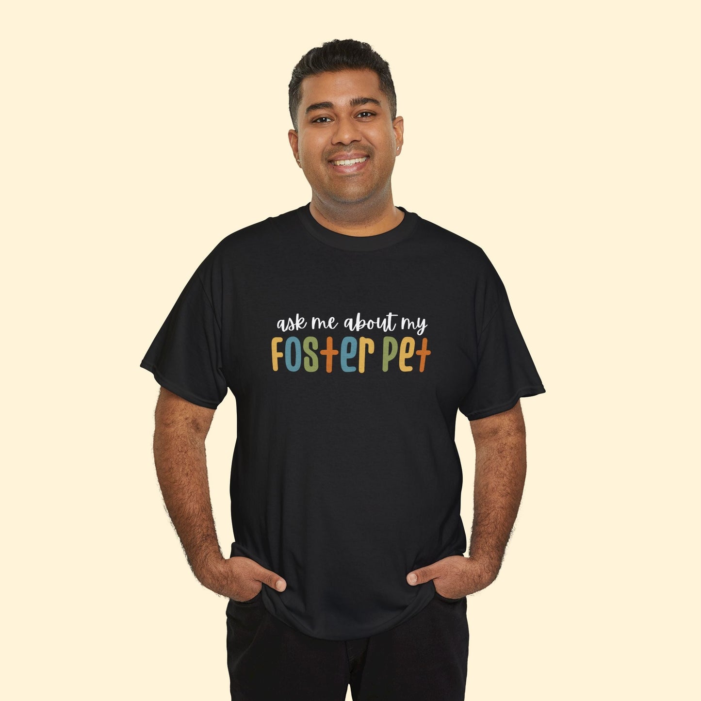 Ask Me About My Foster Pet - Retro Colors | Text Tees - Detezi Designs - 12269775593660527087