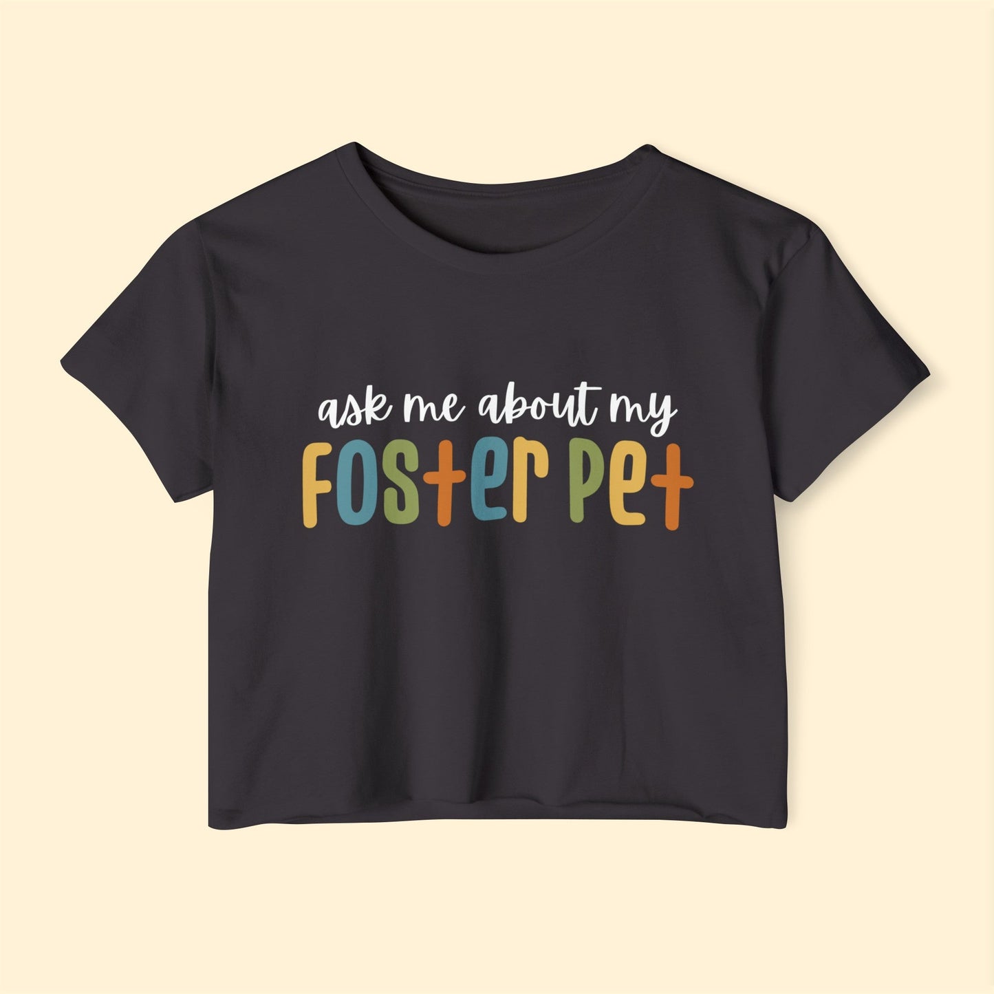 Ask Me About My Foster Pet | Retro Colors | Women's Festival Crop Top - Detezi Designs-14069277839770050311