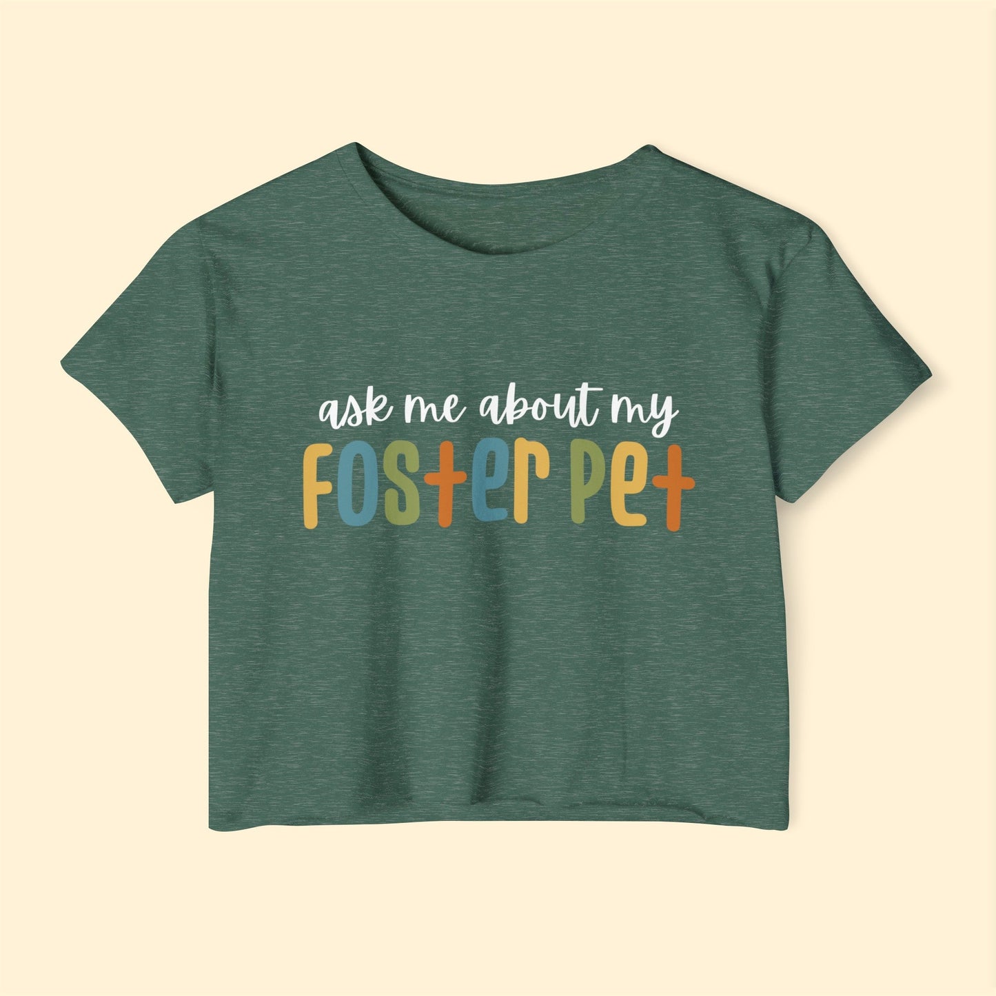 Ask Me About My Foster Pet | Retro Colors | Women's Festival Crop Top - Detezi Designs-31663071562180150168