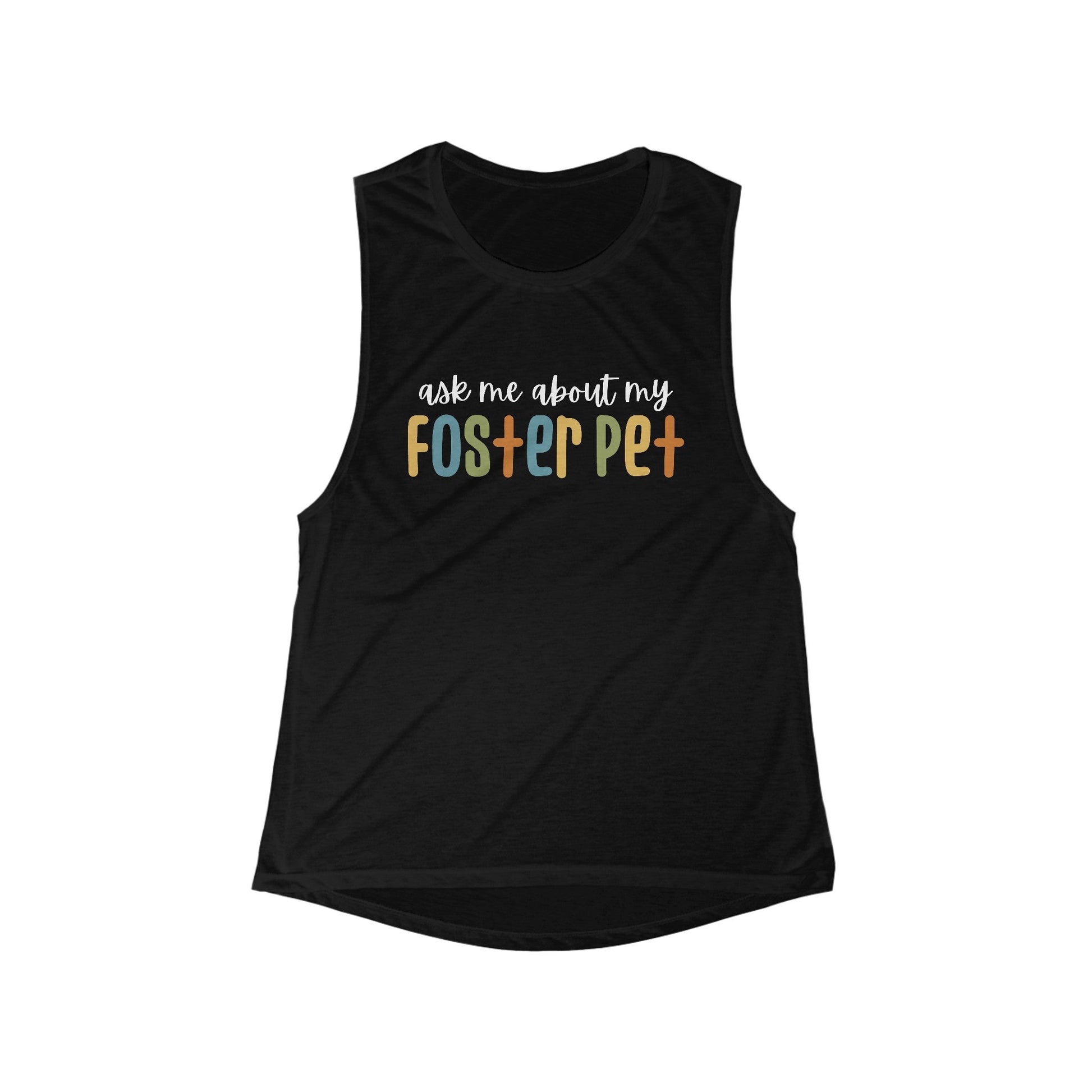 Ask Me About My Foster Pet | Retro Colors | Women's Flowy Scoop Muscle Tank - Detezi Designs-29071234150847734605