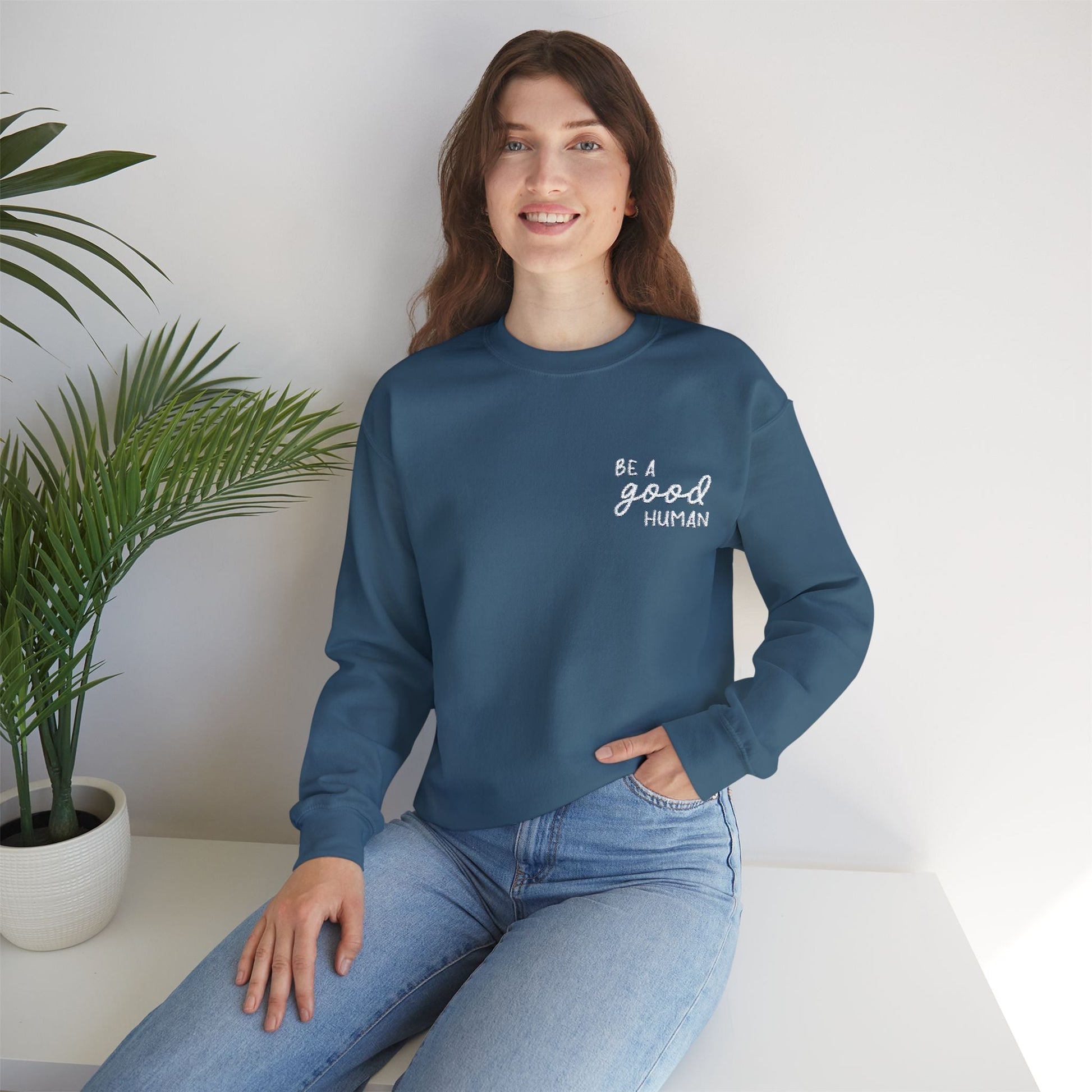 Be A Good Human | Embroidered | Unisex Crewneck Sweatshirt - Detezi Designs - 11062729777448452678