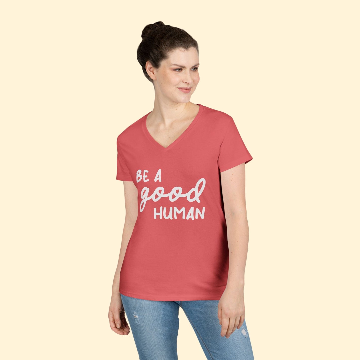 Be A Good Human | Ladies' V - Neck T-Shirt - Detezi Designs - 24124383382521154362