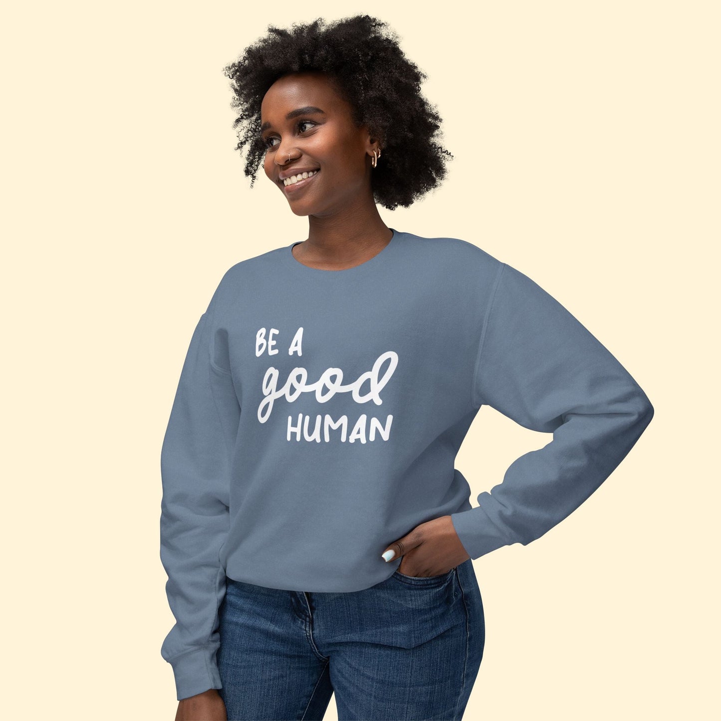 Be A Good Human | Lightweight Comfort Colors Crewneck Sweatshirt - Detezi Designs - 18445290158785504992