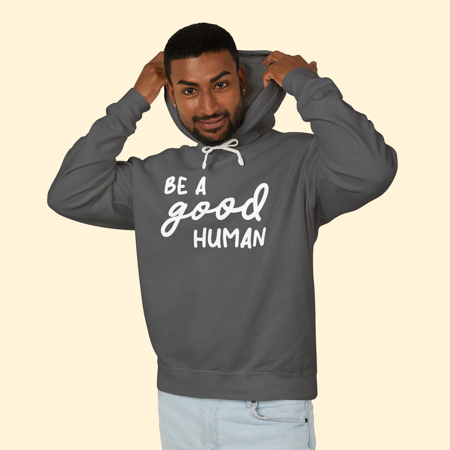 Be A Good Human | Lightweight Comfort Colors Hooded Sweatshirt - Detezi Designs - 25838340016914604336