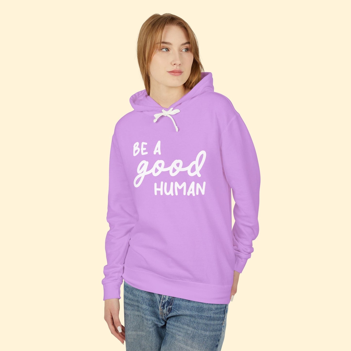 Be A Good Human | Lightweight Comfort Colors Hooded Sweatshirt - Detezi Designs - 30331688780574884975