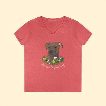 Be Nice To Your Dog | Ladies' V - Neck T-Shirt - Detezi Designs - 25708066161505551531