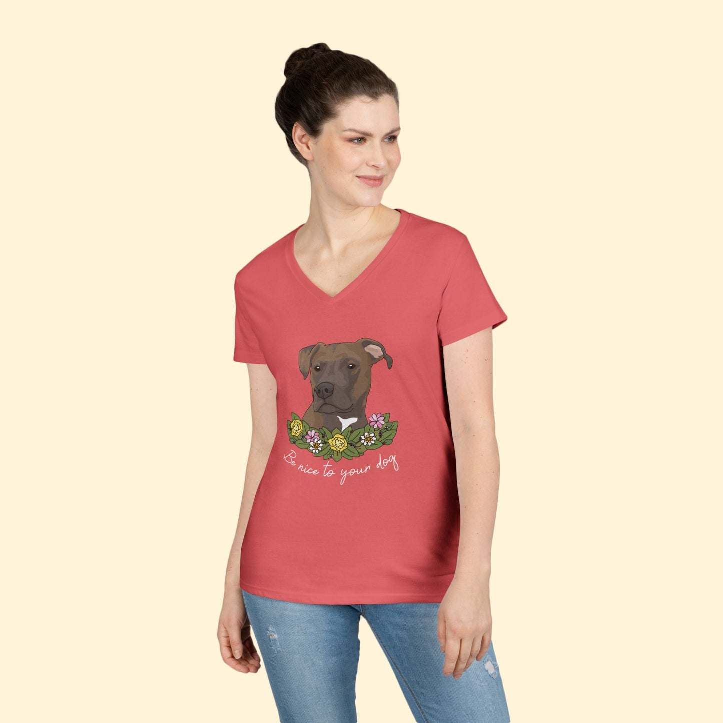 Be Nice To Your Dog | Ladies' V - Neck T-Shirt - Detezi Designs - 25708066161505551531