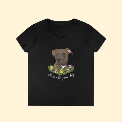 Be Nice To Your Dog | Ladies' V - Neck T-Shirt - Detezi Designs - 98229921495407855514