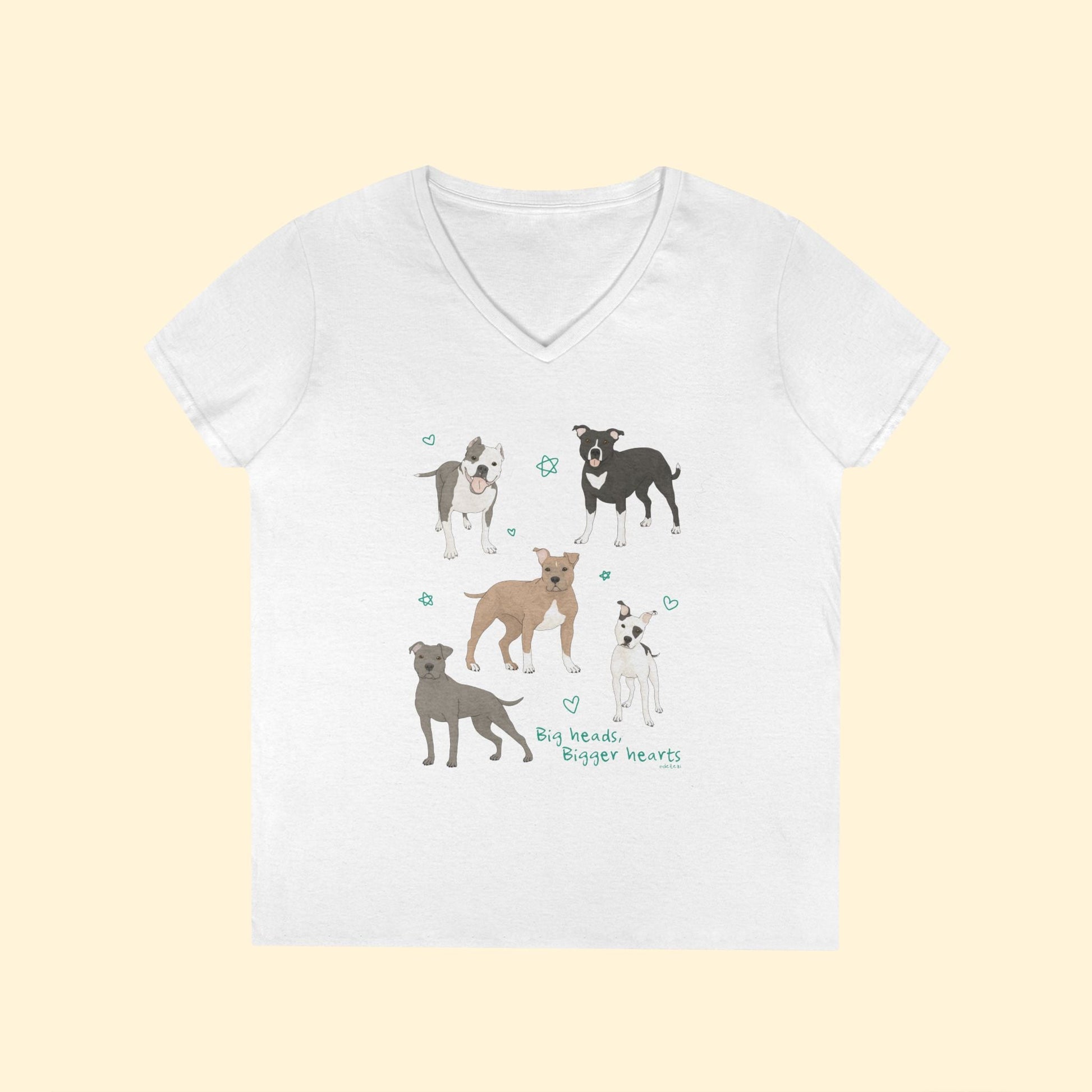 Big Heads, Bigger Hearts | Ladies' V - Neck T-Shirt - Detezi Designs - 46133953969270419725