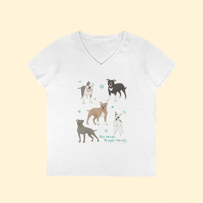 Big Heads, Bigger Hearts | Ladies' V - Neck T-Shirt - Detezi Designs - 46133953969270419725