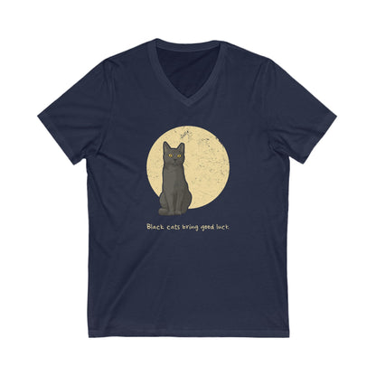 Black Cats Bring Good Luck | Unisex V - Neck Tee - Detezi Designs - 15421104556840403217