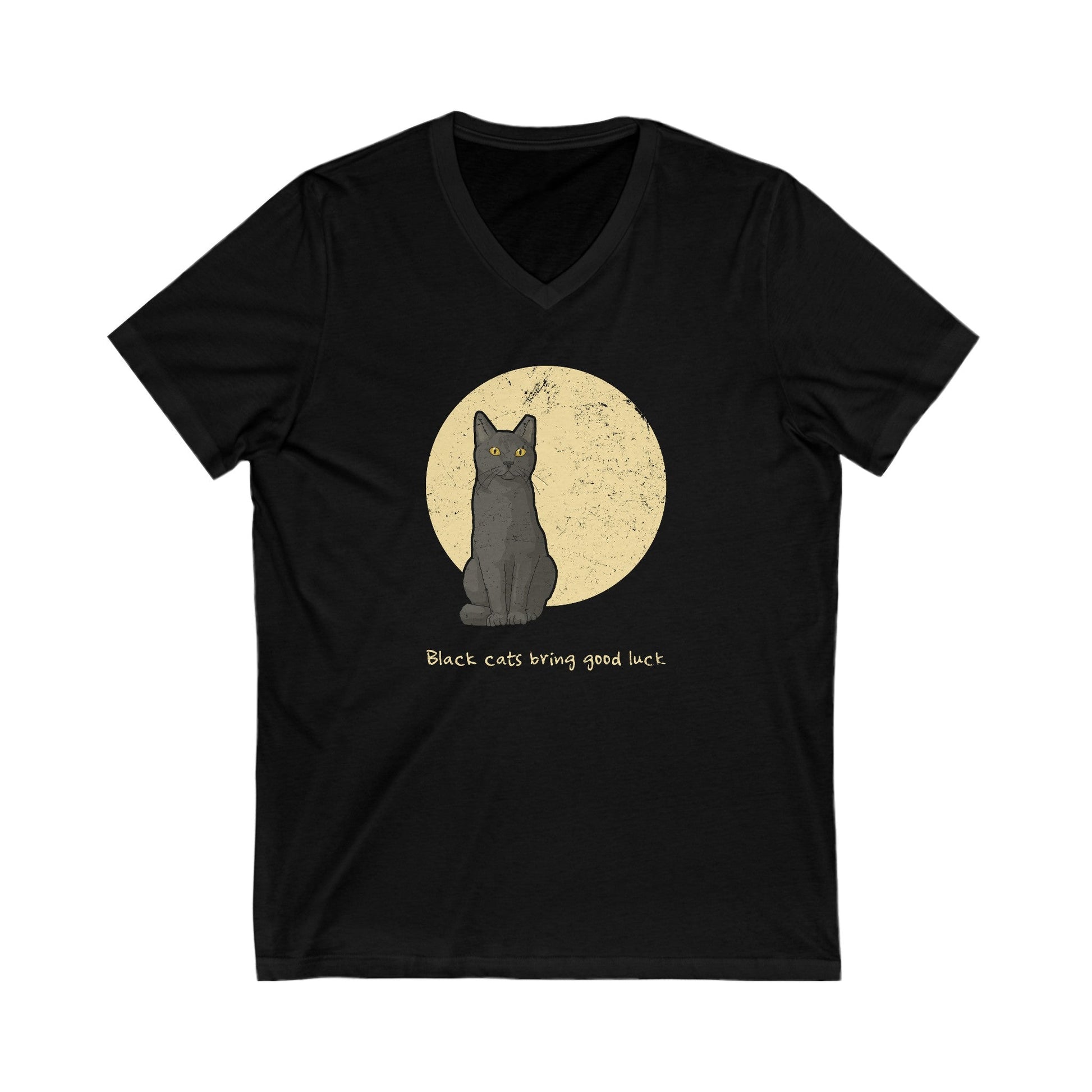 Black Cats Bring Good Luck | Unisex V - Neck Tee - Detezi Designs - 15504630179348595006