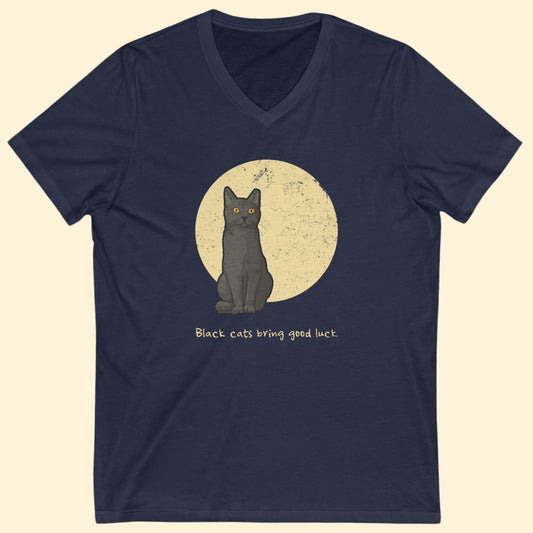 Black Cats Bring Good Luck | Unisex V - Neck Tee - Detezi Designs - 15504630179348595006