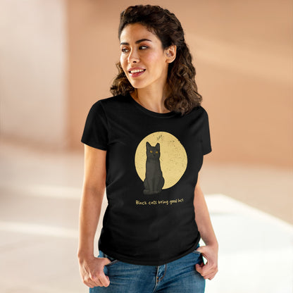 Black Cats Bring Good Luck | Women's Midweight Cotton Tee - Detezi Designs - 31684204040430395802