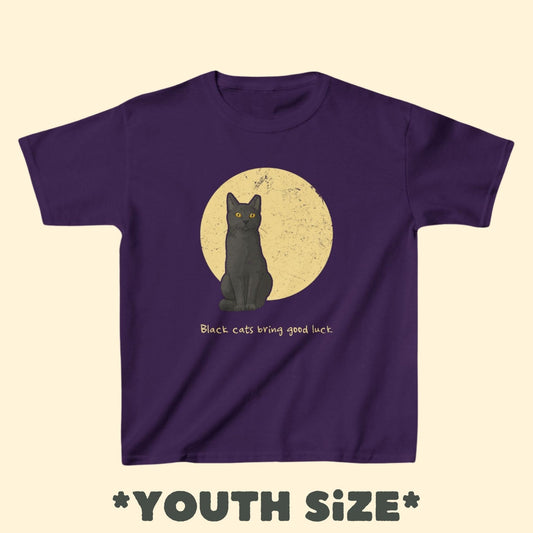 Black Cats Bring Good Luck | **YOUTH SIZE** Tee - Detezi Designs - 10737946637032329196