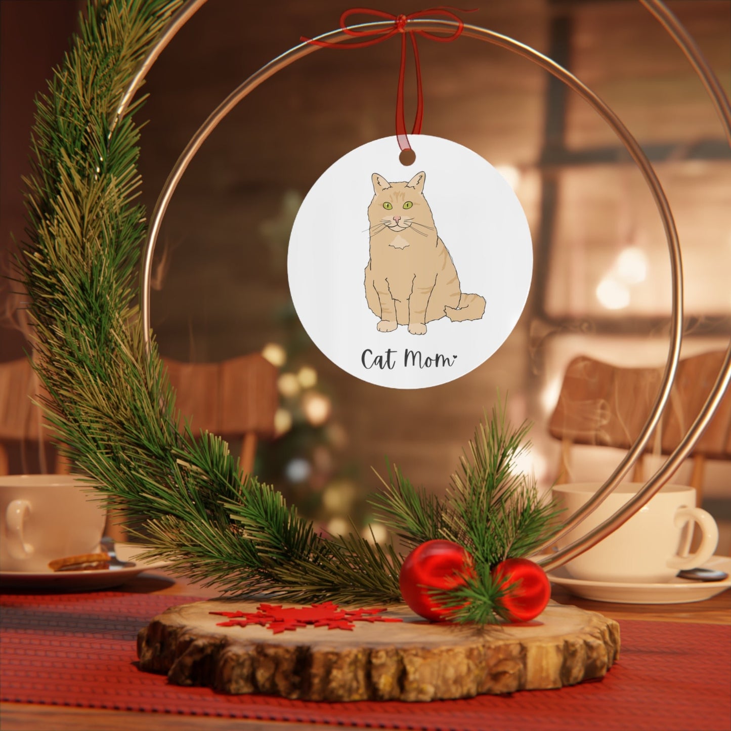 Cat Mom | Fluffy Orange Cat | Holiday Ornament - Detezi Designs - 30554539140335080149