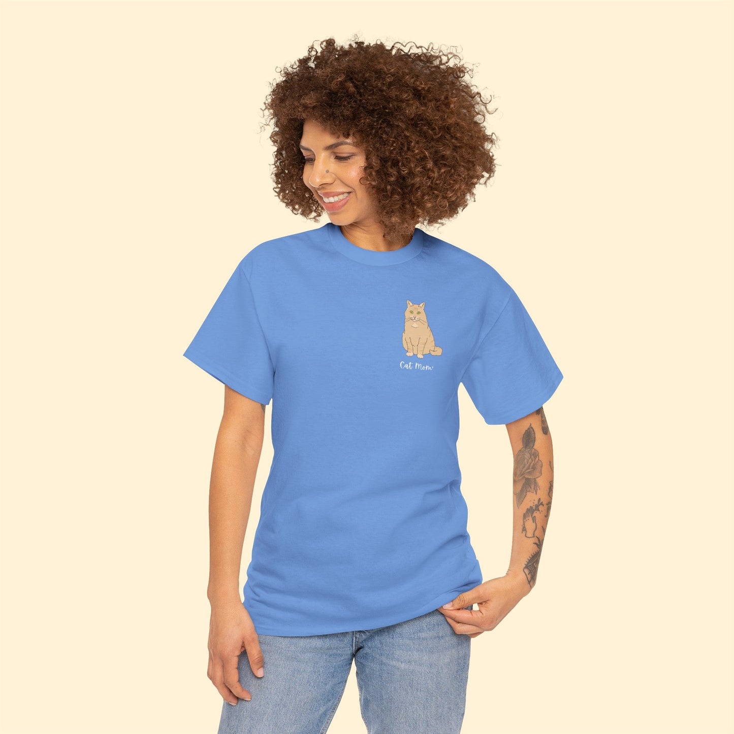 Cat Mom | Fluffy Orange Cat | Pocket Print | Unisex T-shirt - Detezi Designs-25771349401851021283