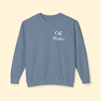 Cat Mom | Pocket Print | Lightweight Comfort Colors Crewneck Sweatshirt - Detezi Designs - 15768498578351003469