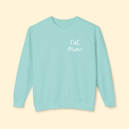 Cat Mom | Pocket Print | Lightweight Comfort Colors Crewneck Sweatshirt - Detezi Designs - 20822846790393243604