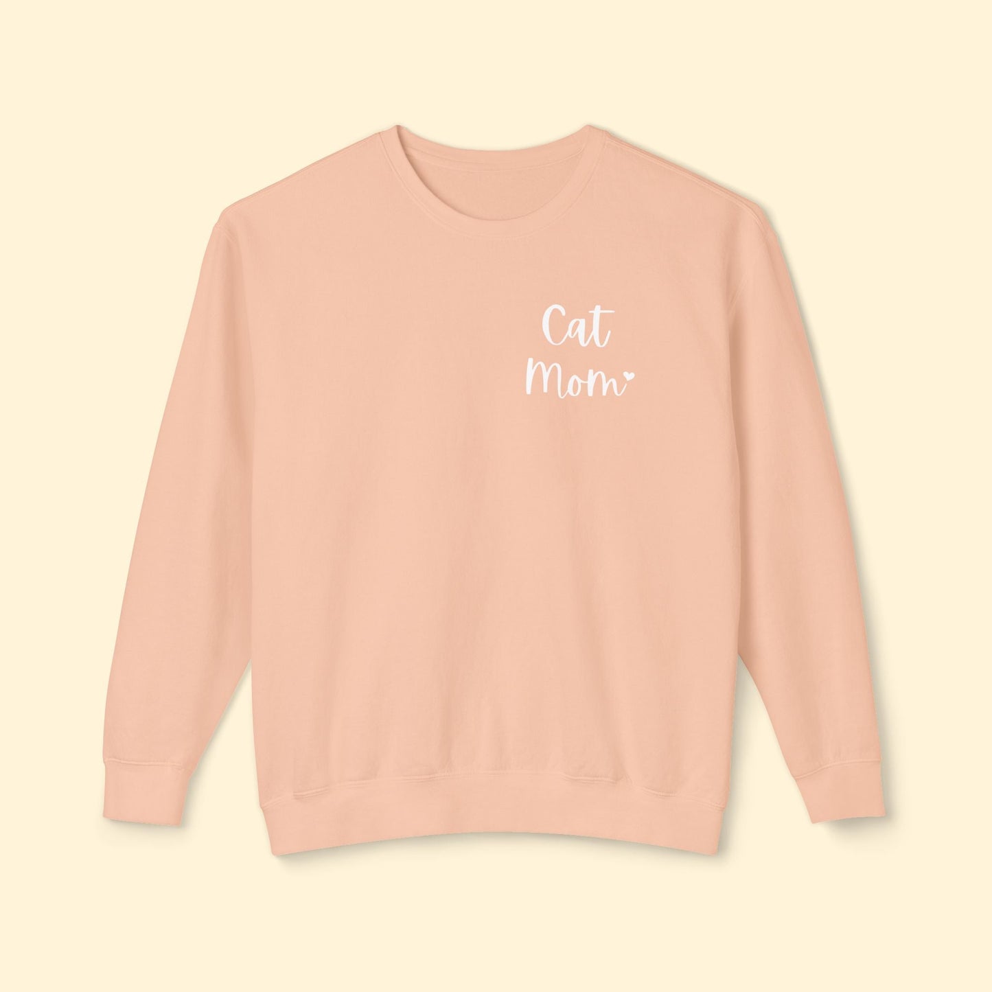 Cat Mom | Pocket Print | Lightweight Comfort Colors Crewneck Sweatshirt - Detezi Designs - 55789374701490475582