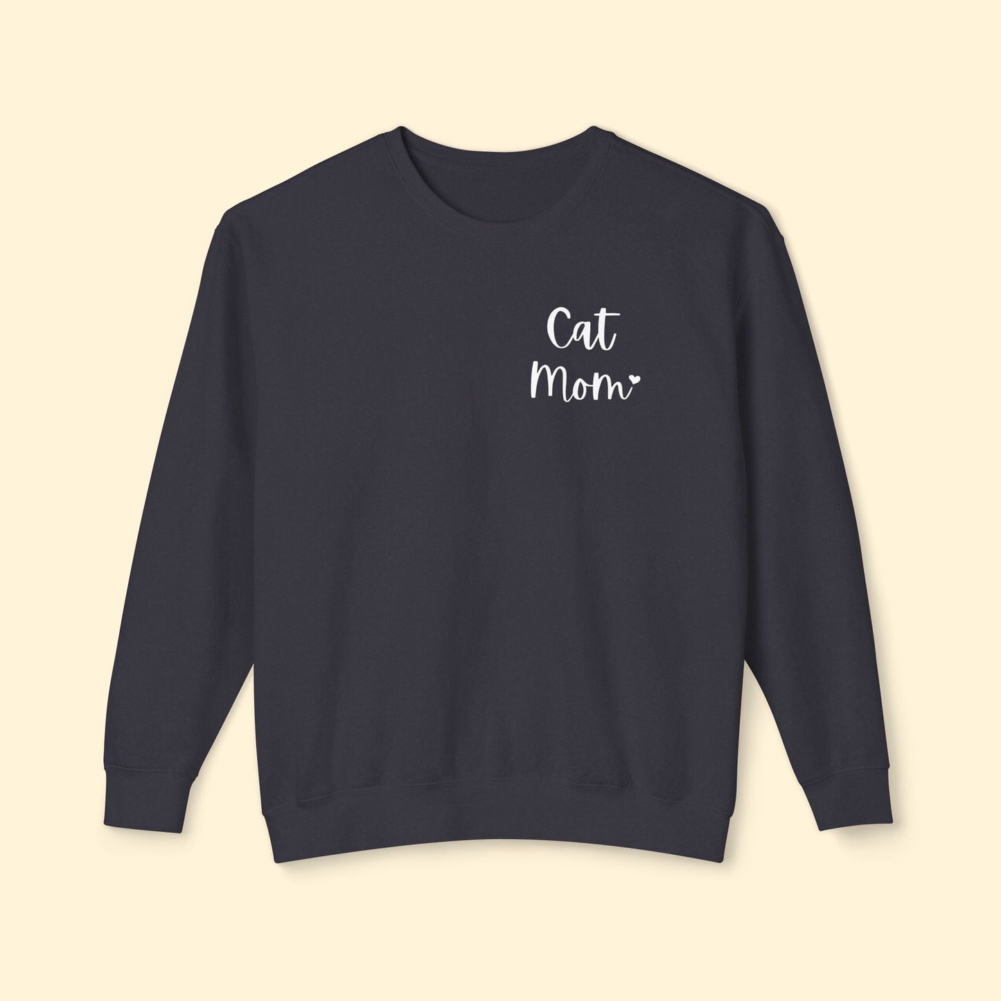 Cat Mom | Pocket Print | Lightweight Comfort Colors Crewneck Sweatshirt - Detezi Designs - 61672145751363259964