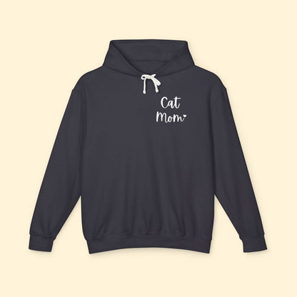 Cat Mom | Pocket Print | Lightweight Comfort Colors Hooded Sweatshirt - Detezi Designs - 33031138340747998893