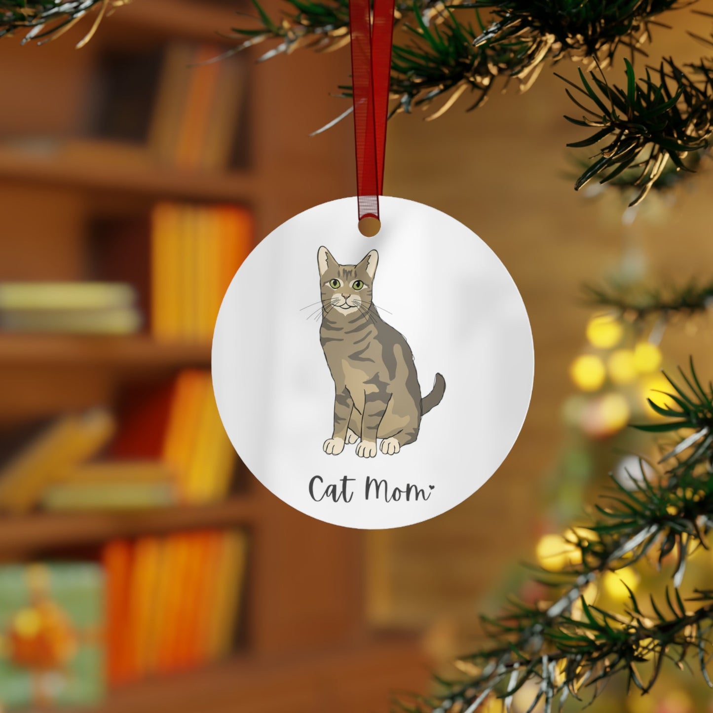 Cat Mom | Tabby Cat | Holiday Ornament - Detezi Designs - 25127506883047833394