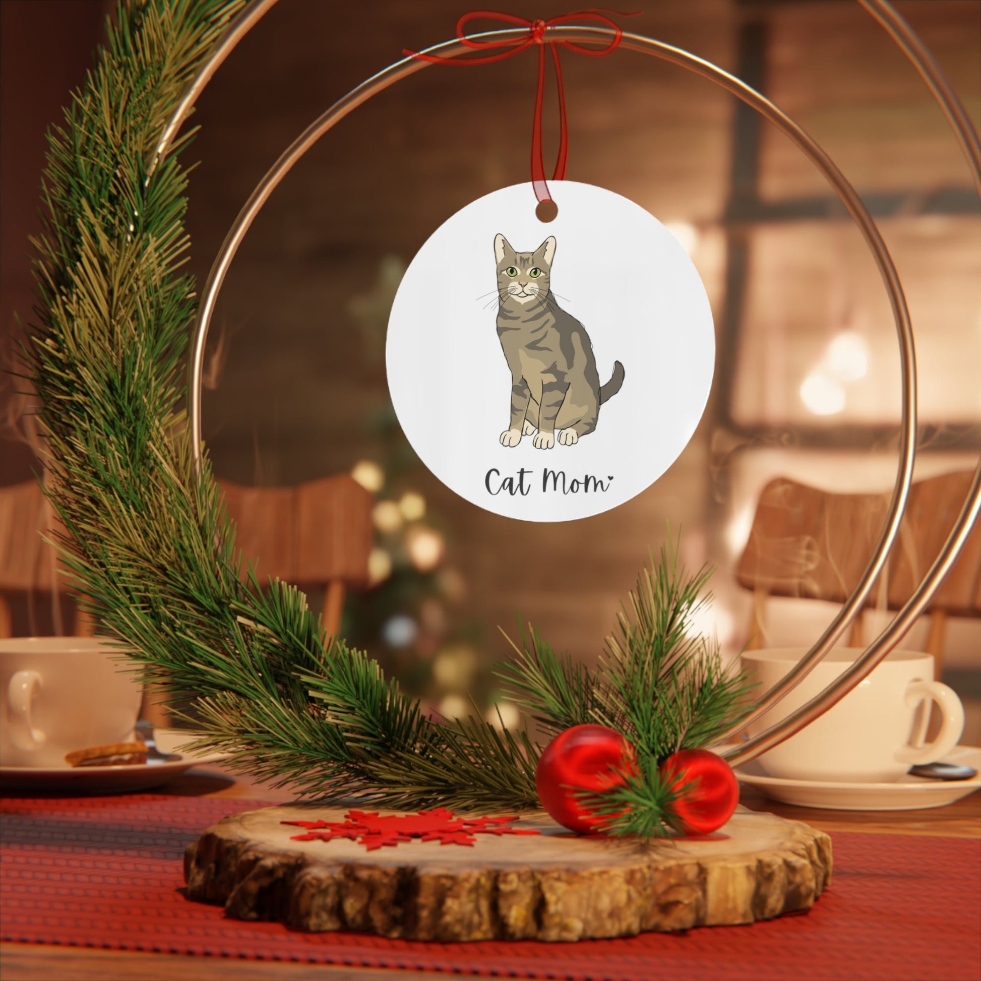 Cat Mom | Tabby Cat | Holiday Ornament - Detezi Designs - 25127506883047833394