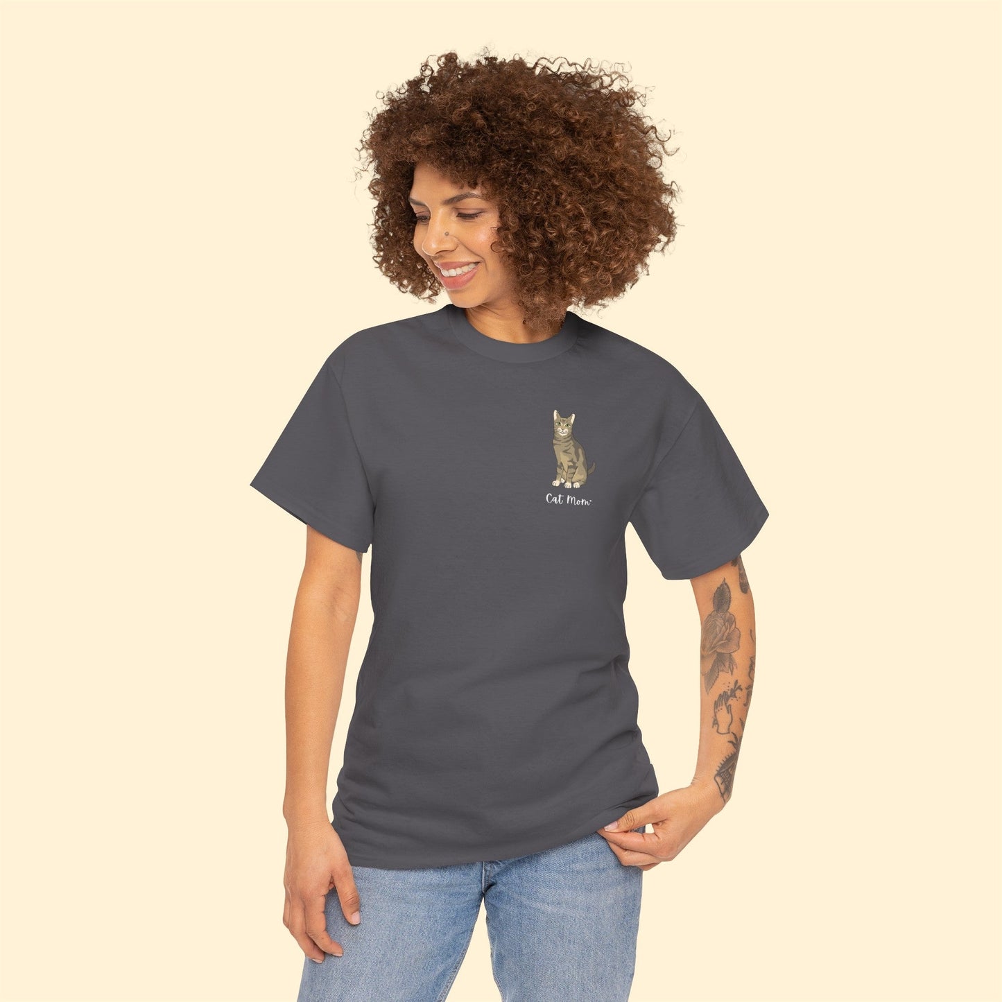 Cat Mom | Tabby Cat | Pocket Print | Unisex T-shirt - Detezi Designs-29066963568460662838