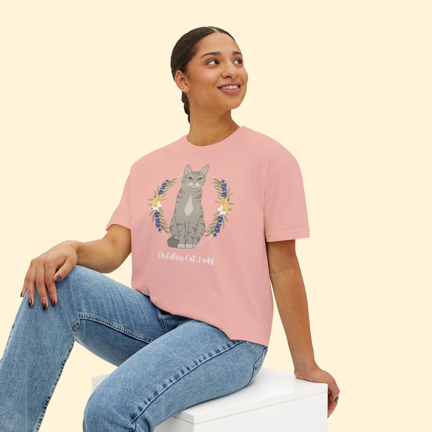 Childless Cat Lady | Comfort Colors Boxy Tee - Detezi Designs - 24195263863375679442
