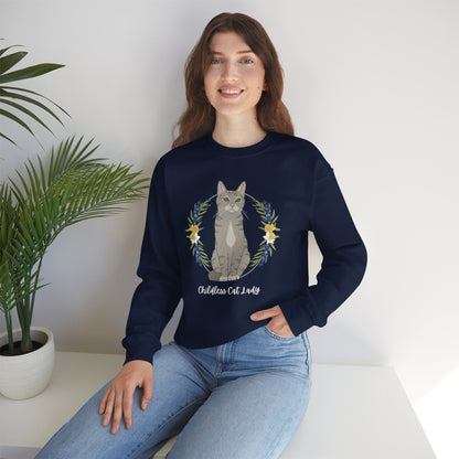 Childless Cat Lady | Crewneck Sweatshirt - Detezi Designs - 25950931641295145528