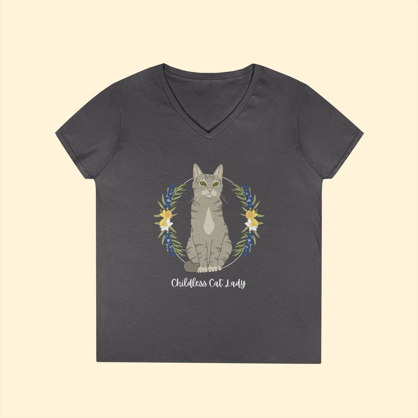 Childless Cat Lady | Ladies' V - Neck T-Shirt - Detezi Designs - 32238069286879493734