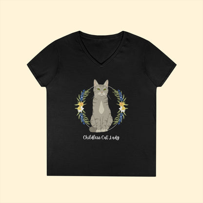 Childless Cat Lady | Ladies' V - Neck T-Shirt - Detezi Designs - 32497071920554211984