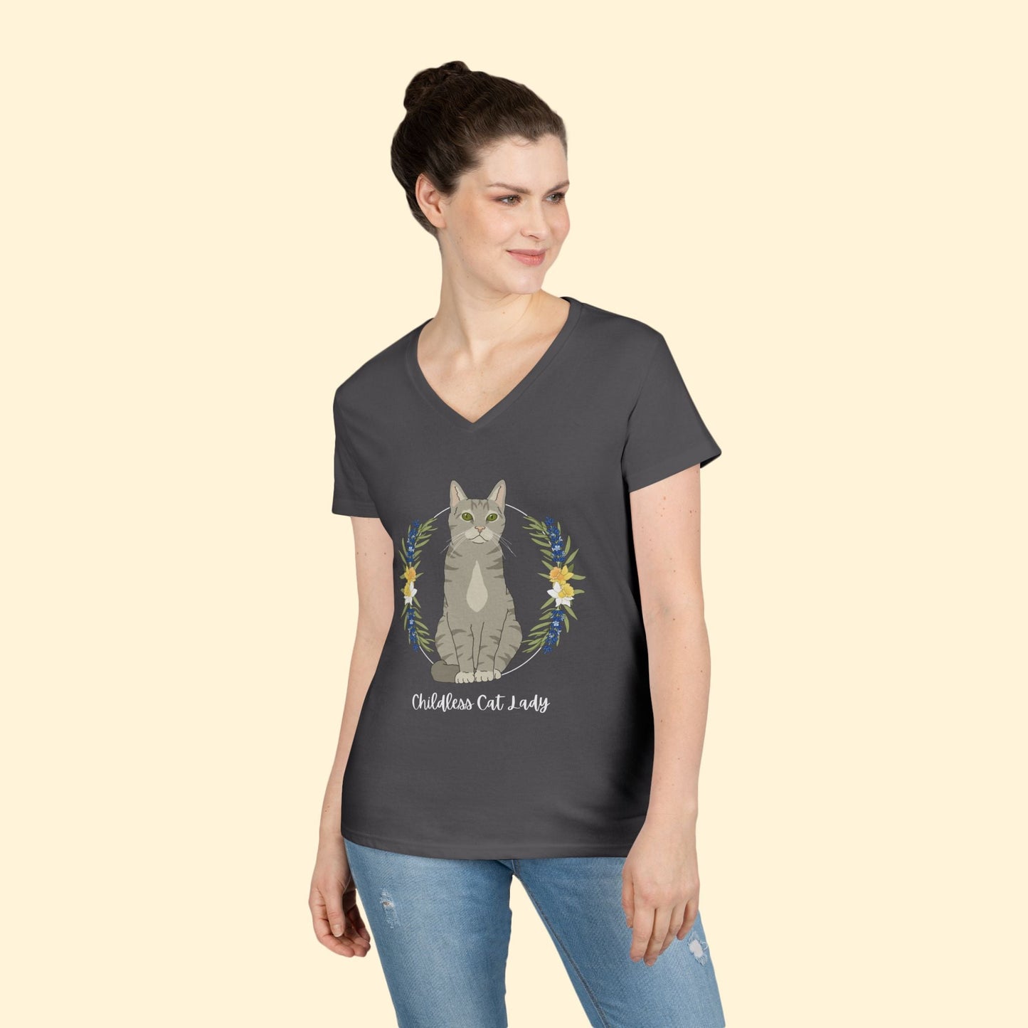 Childless Cat Lady | Ladies' V - Neck T-Shirt - Detezi Designs - 44800826625270555183