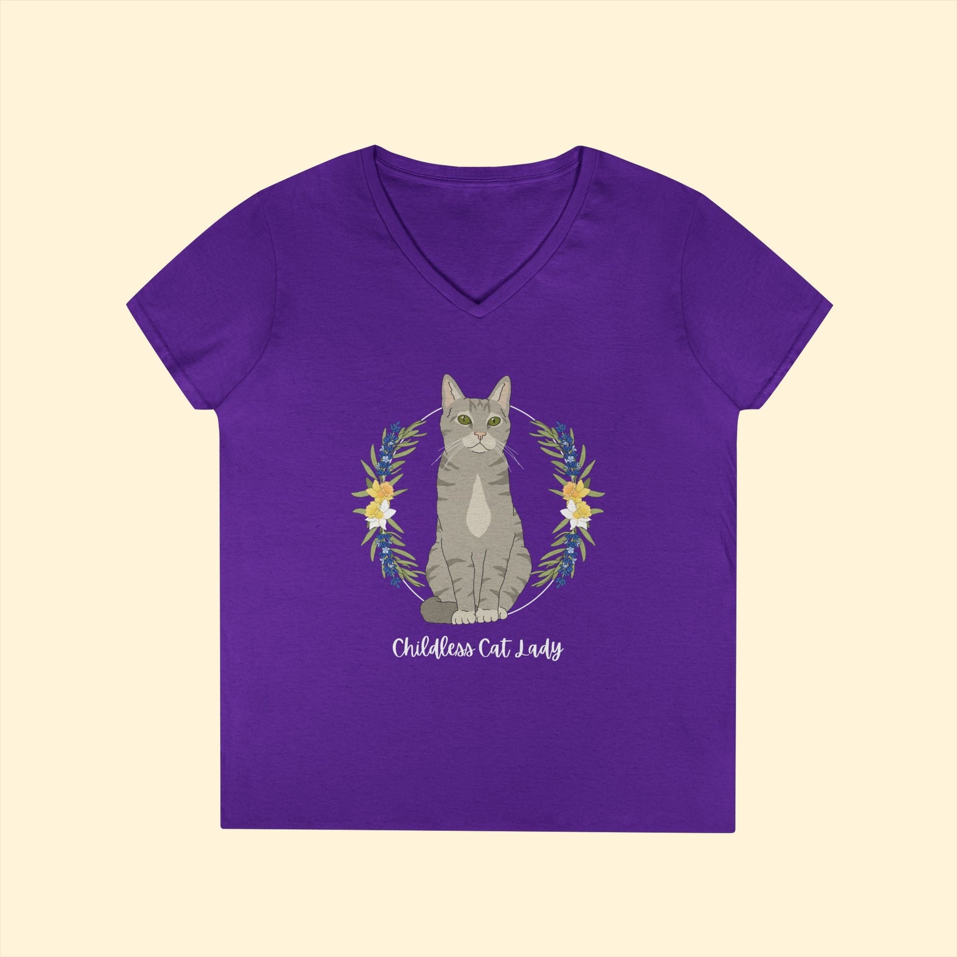 Childless Cat Lady | Ladies' V - Neck T-Shirt - Detezi Designs - 44800826625270555183