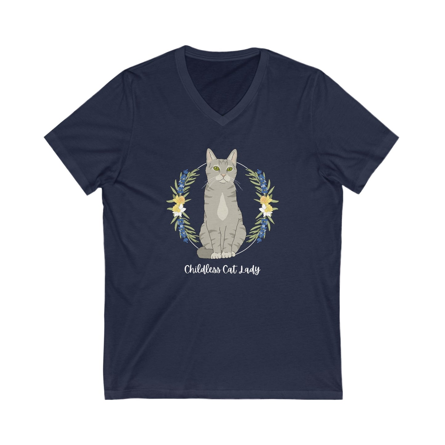 Childless Cat Lady | Unisex V - Neck Tee - Detezi Designs - 15314794277826014376