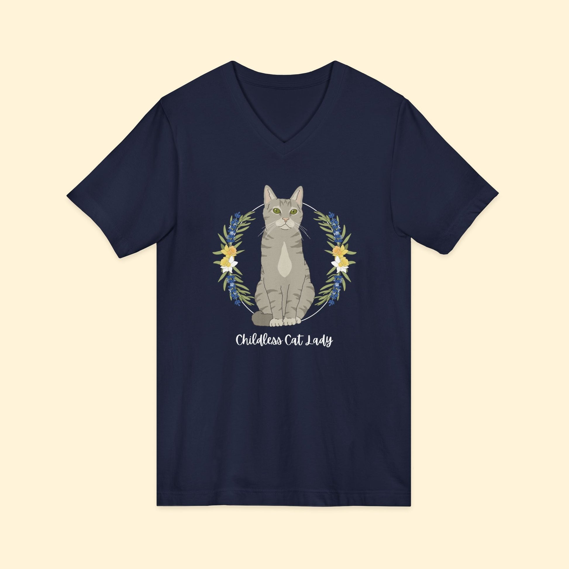 Childless Cat Lady | Unisex V - Neck Tee - Detezi Designs - 15314794277826014376