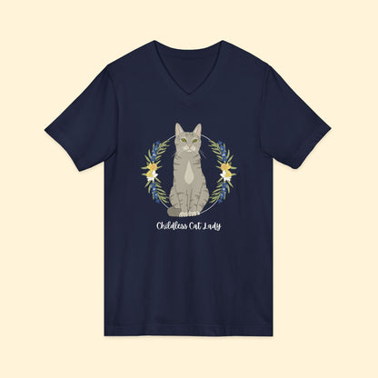 Childless Cat Lady | Unisex V - Neck Tee - Detezi Designs - 15314794277826014376